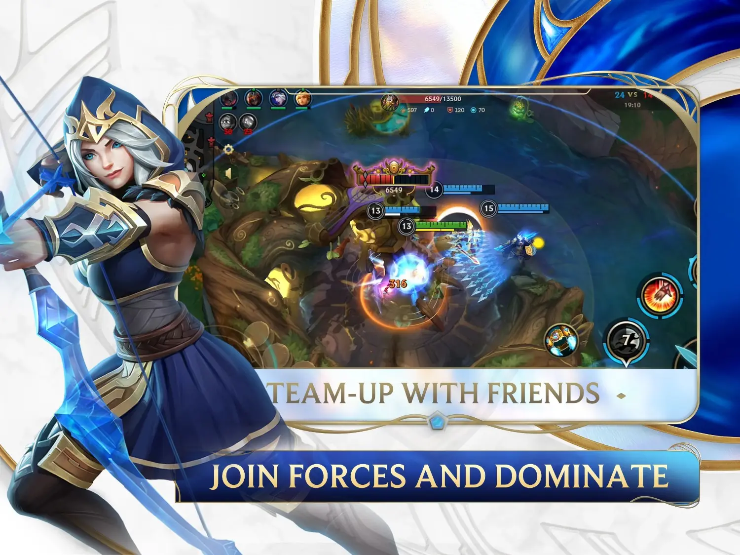 Wild Rift champions fighting in a strategic 5v5 mobile battle