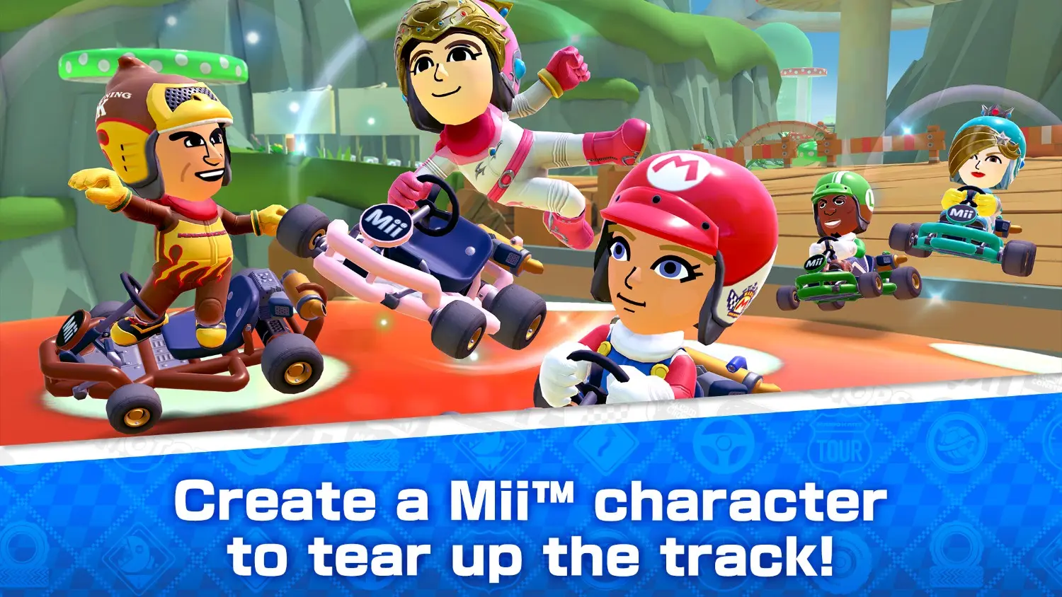 Mario Kart Tour characters racing on colorful tracks