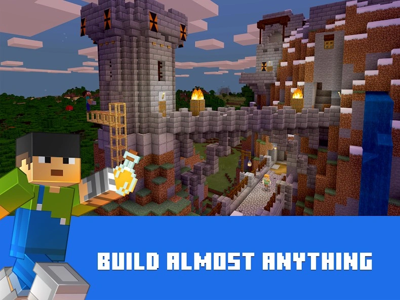Minecraft characters building and exploring a block world